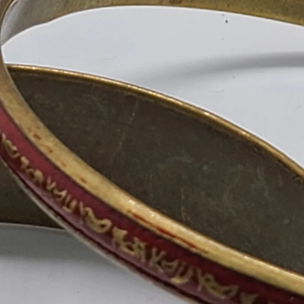 Brass & Red Enamel Gold Floral Accents, Bracelets 2 - Picture 5 of 7